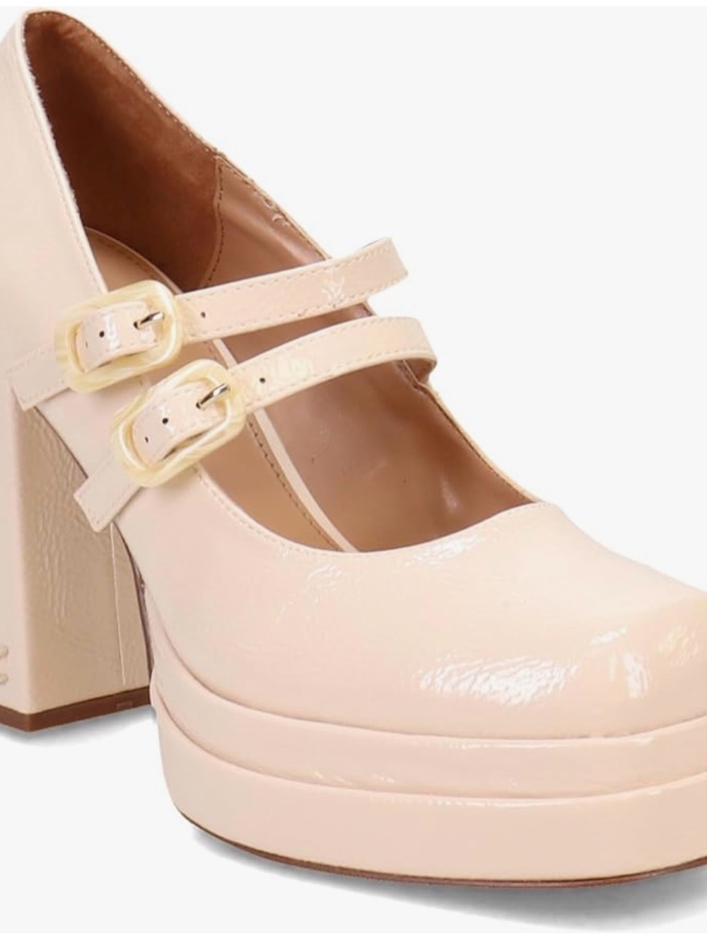 Patent Double-Strap Platform Mary Jane Heels in Blush Pink